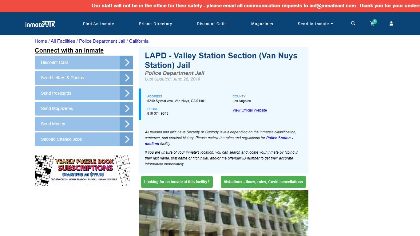 LAPD - Valley Station Section (Van Nuys Station) Jail - InmateAid