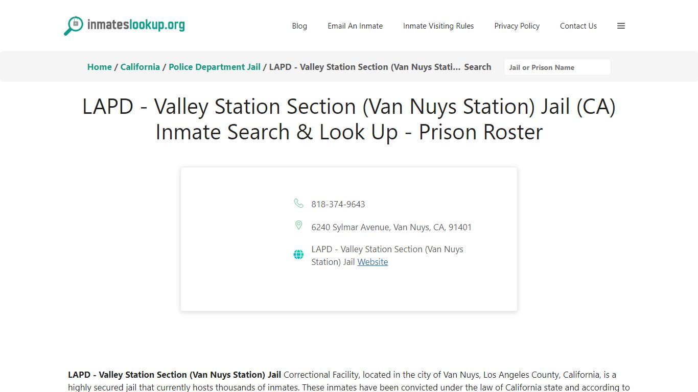 LAPD - Valley Station Section (Van Nuys Station) Jail (CA) Inmate ...